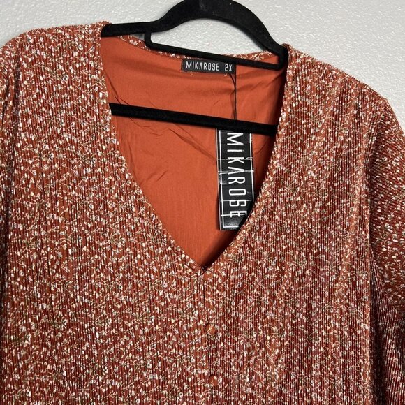 NWT Mikarose Ditzy Floral Accordian Pleat Long Sleeve Midi Dress V-Neck Plus 2X - Picture 2 of 9